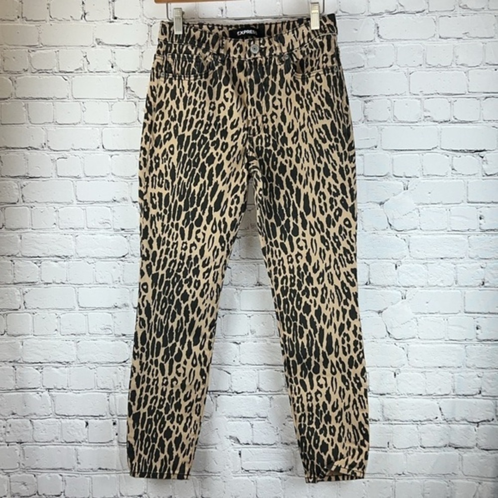 Express High Rise Leopard Print Jeans - Black on Tan